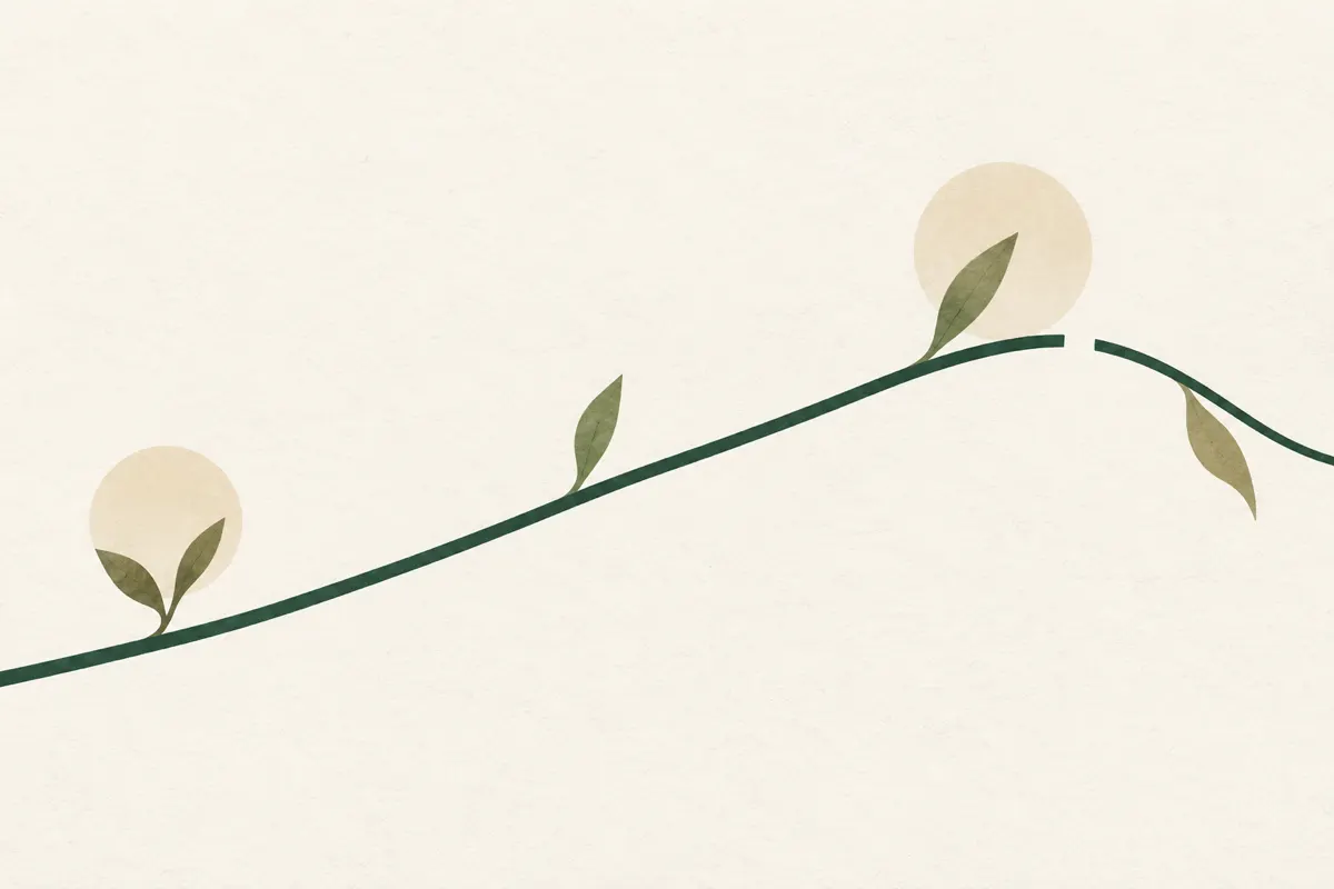 A green line rising slowly across the frame, then breaking and falling away near the right edge