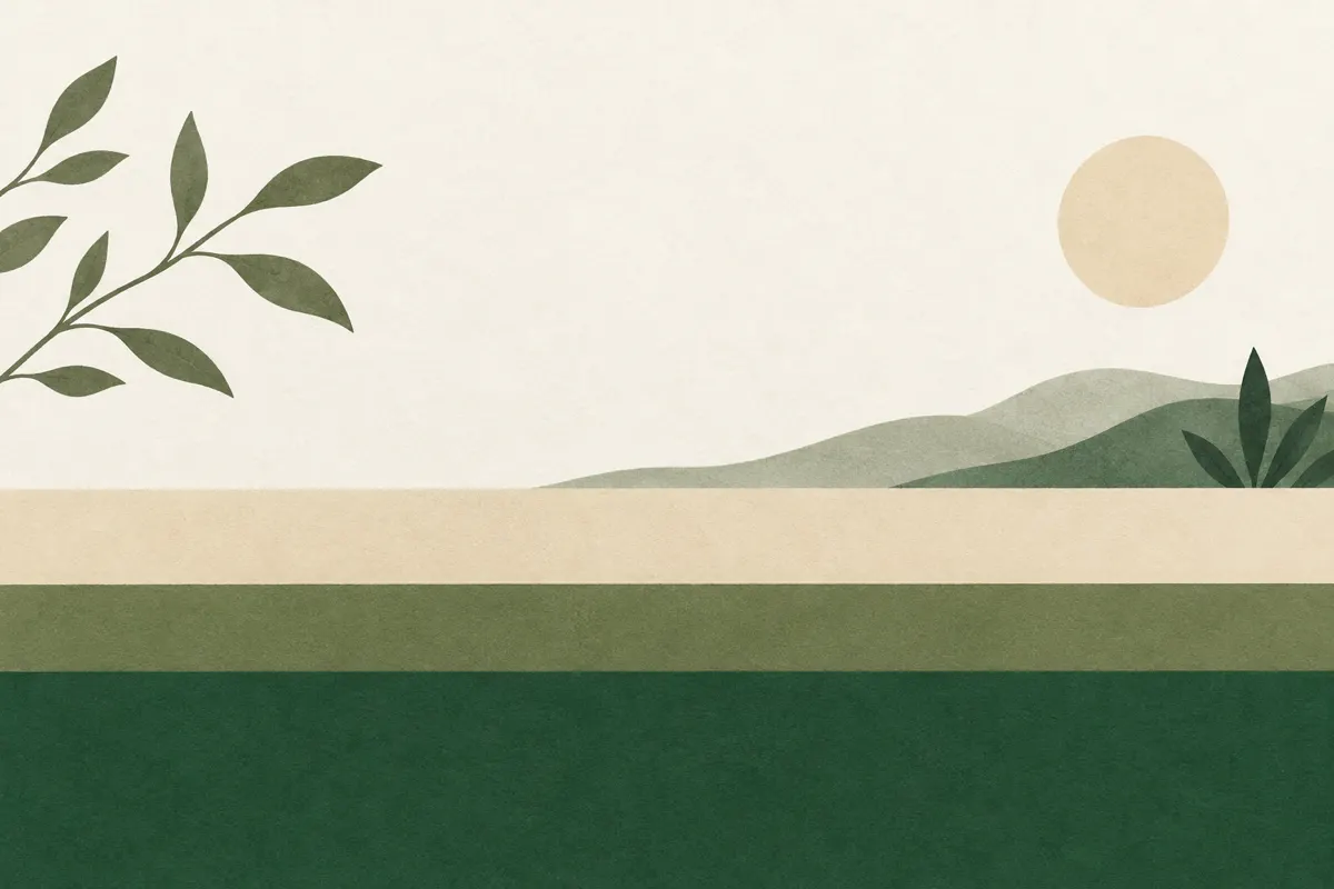 Layered horizontal bands in sand and forest green, a wide band at the base and narrower bands above it